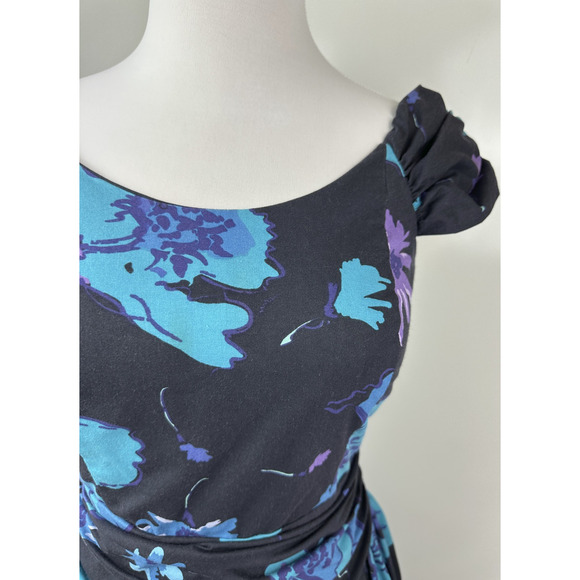 Vintage Laura Ashley Dark Floral 80's Style Dress Fit & Flare Rockabilly US 14 - Picture 8 of 16